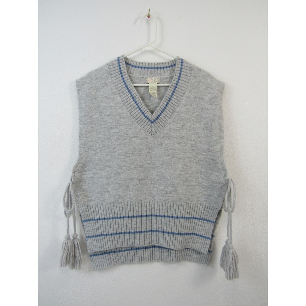Free People Poncho Sweater One Size All Star Striped Sleeveless Vest Tassel - Picture 2 of 7